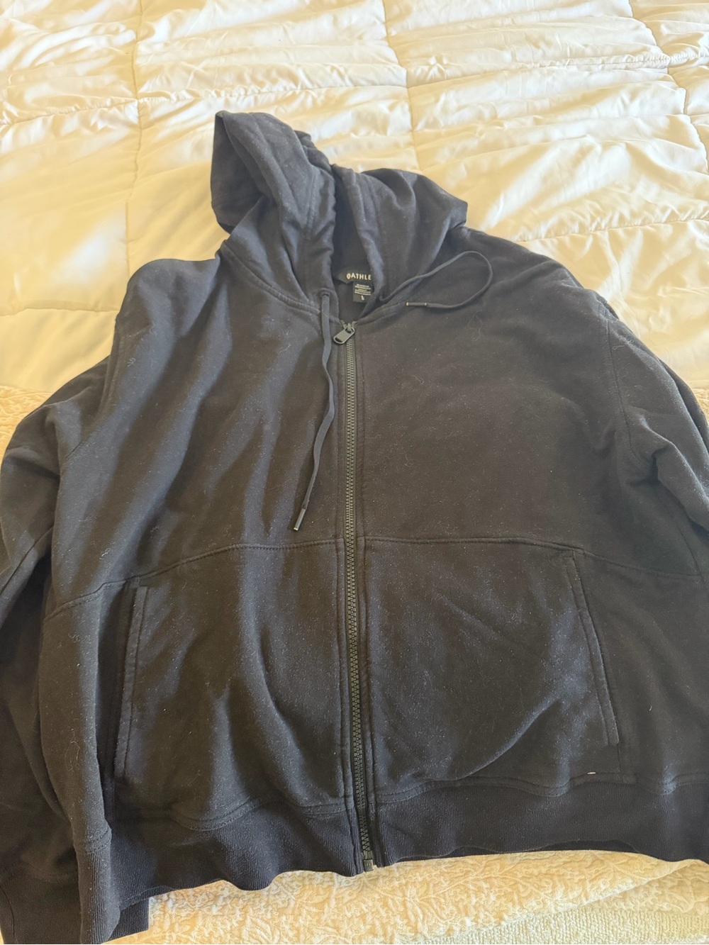 Athleta Black Full Zip Hoodie with Hood and Drawstrings